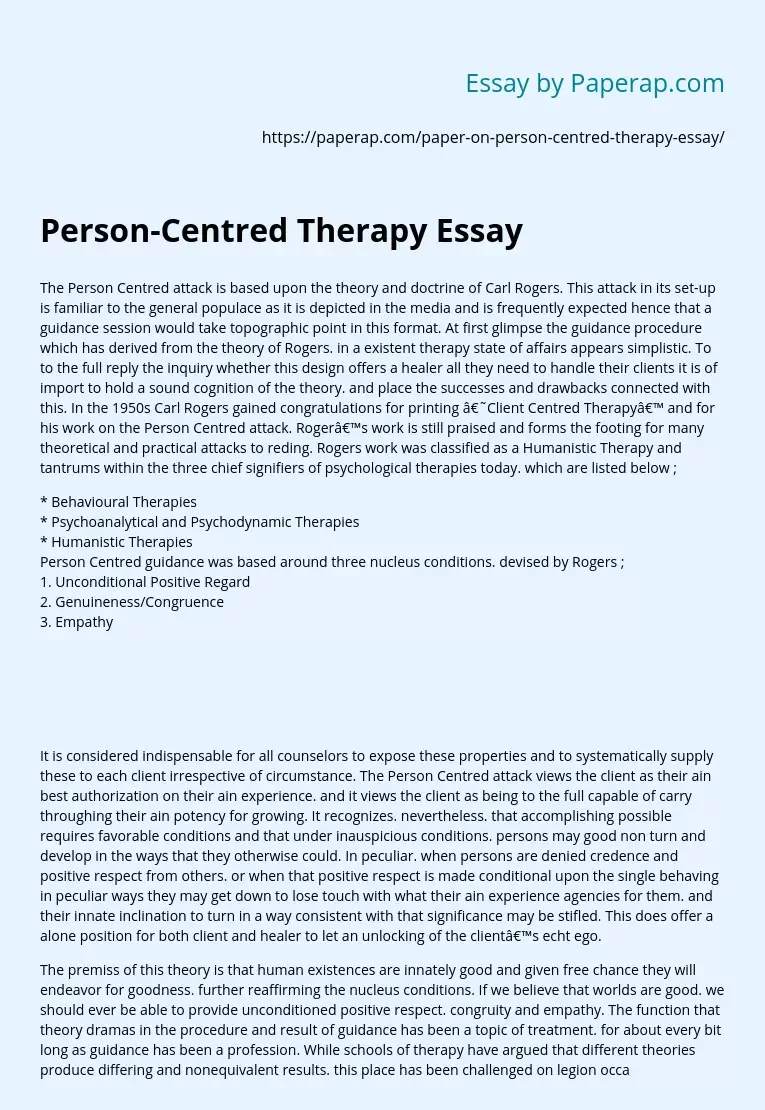 Person-Centred Therapy Essay