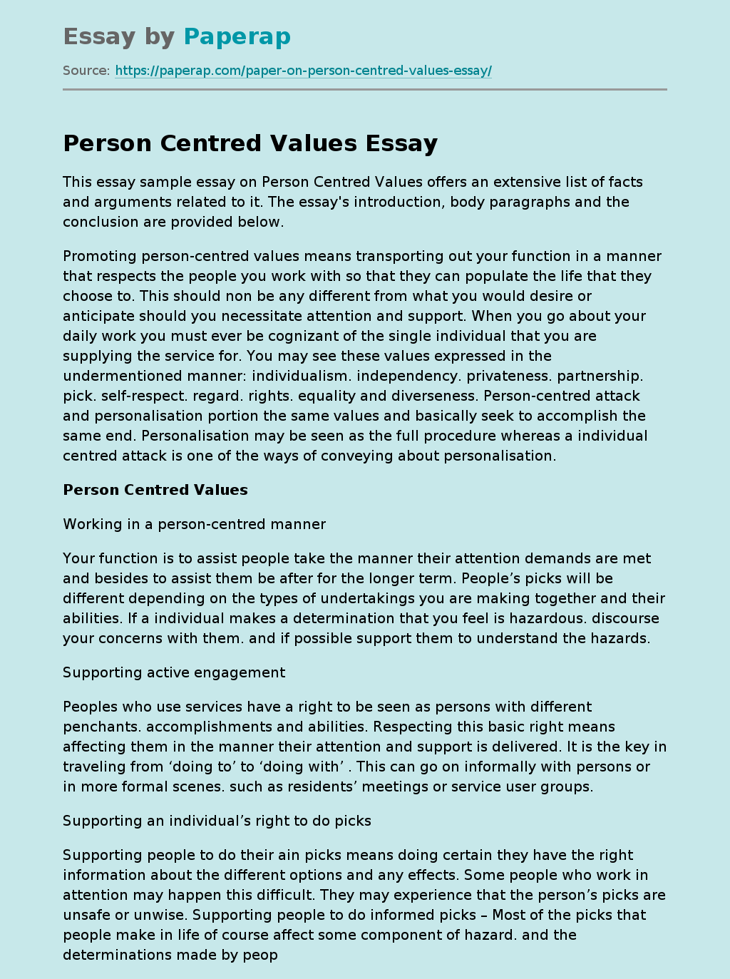 Person Centred Values