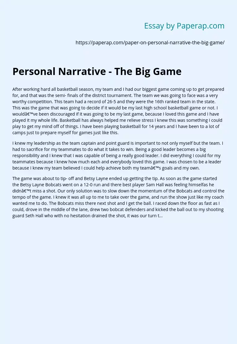 Personal Narrative - The Big Game