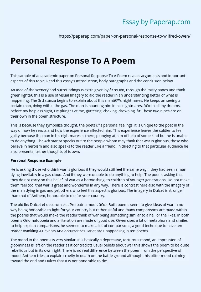 Personal Response To A Poem