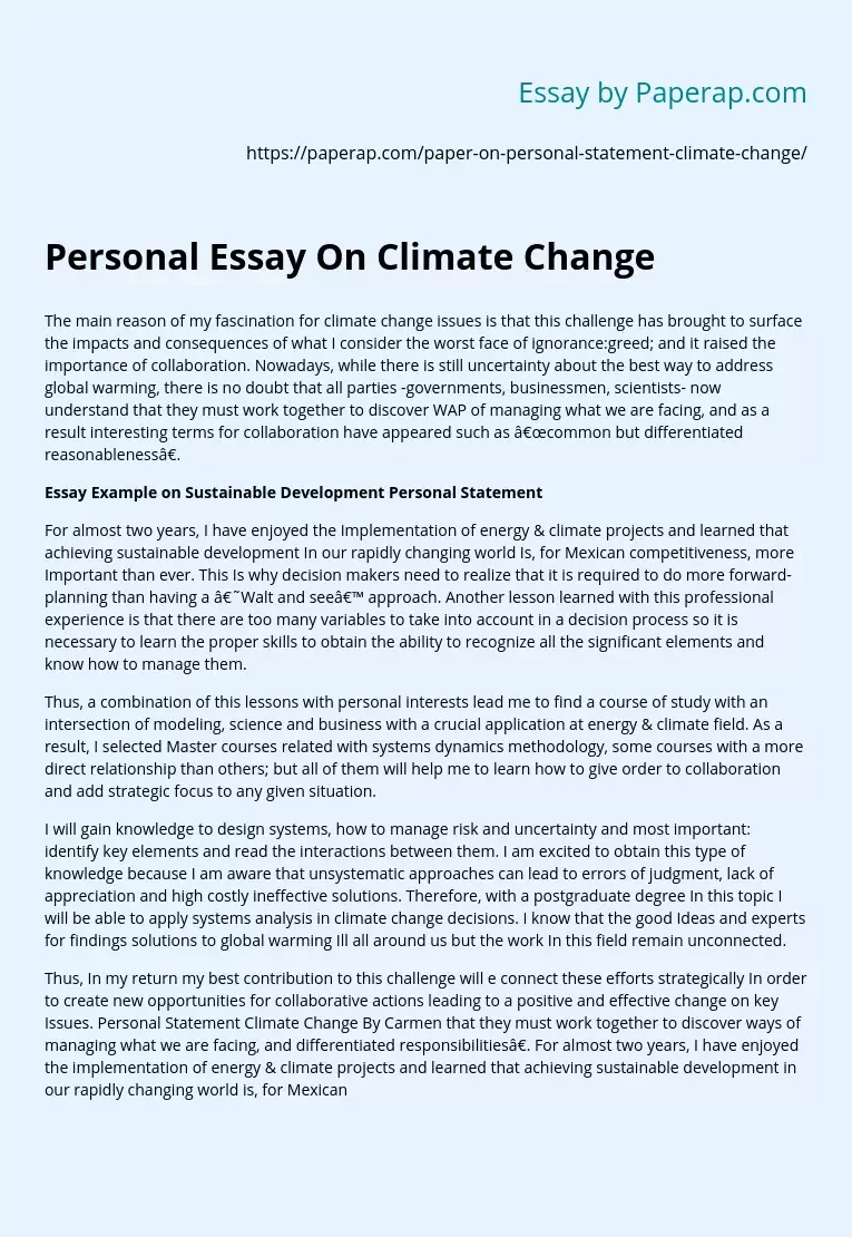 Personal Essay On Climate Change
