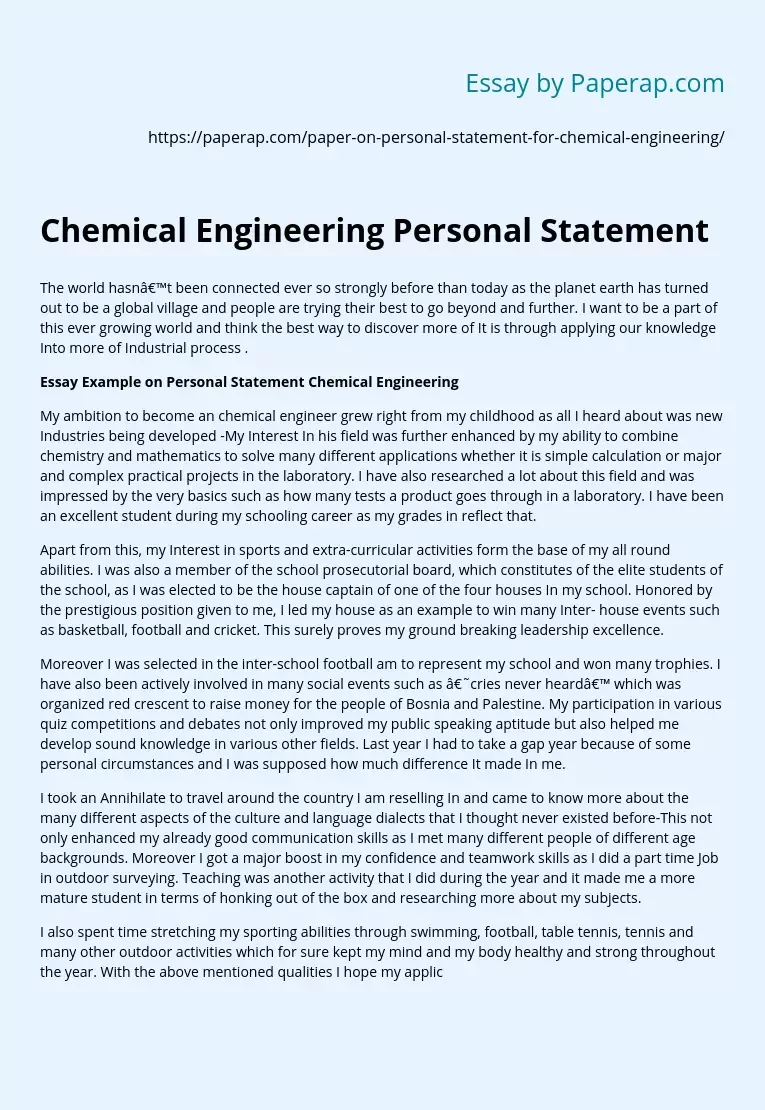 Chemical Engineering Personal Statement