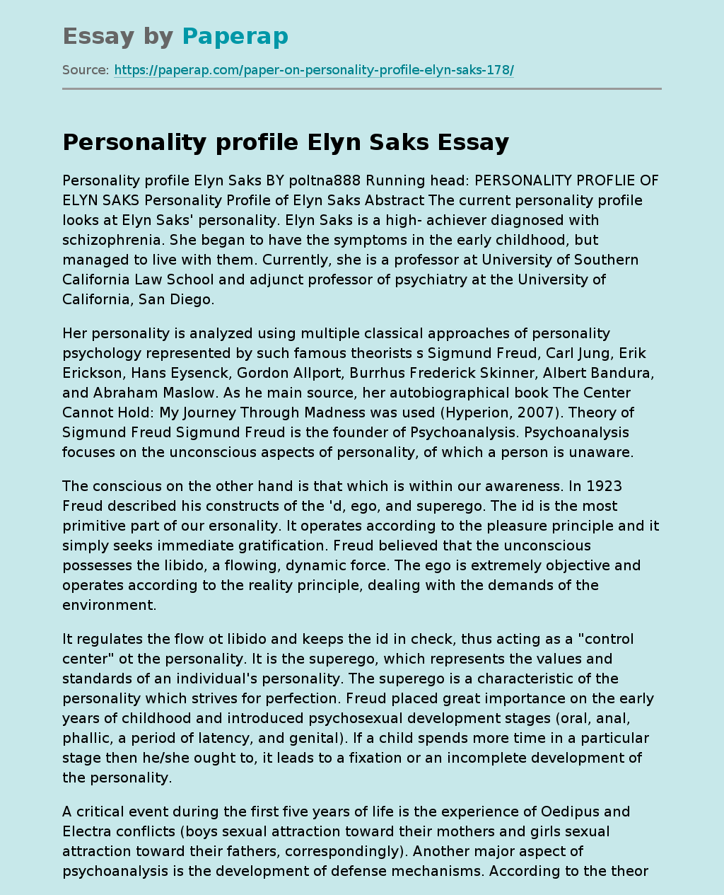 Personality profile Elyn Saks