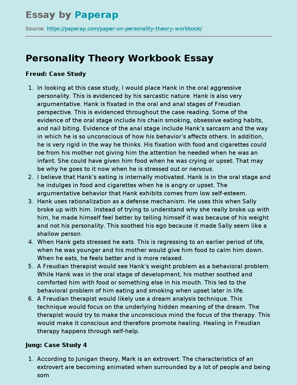 Personality Theory Workbook