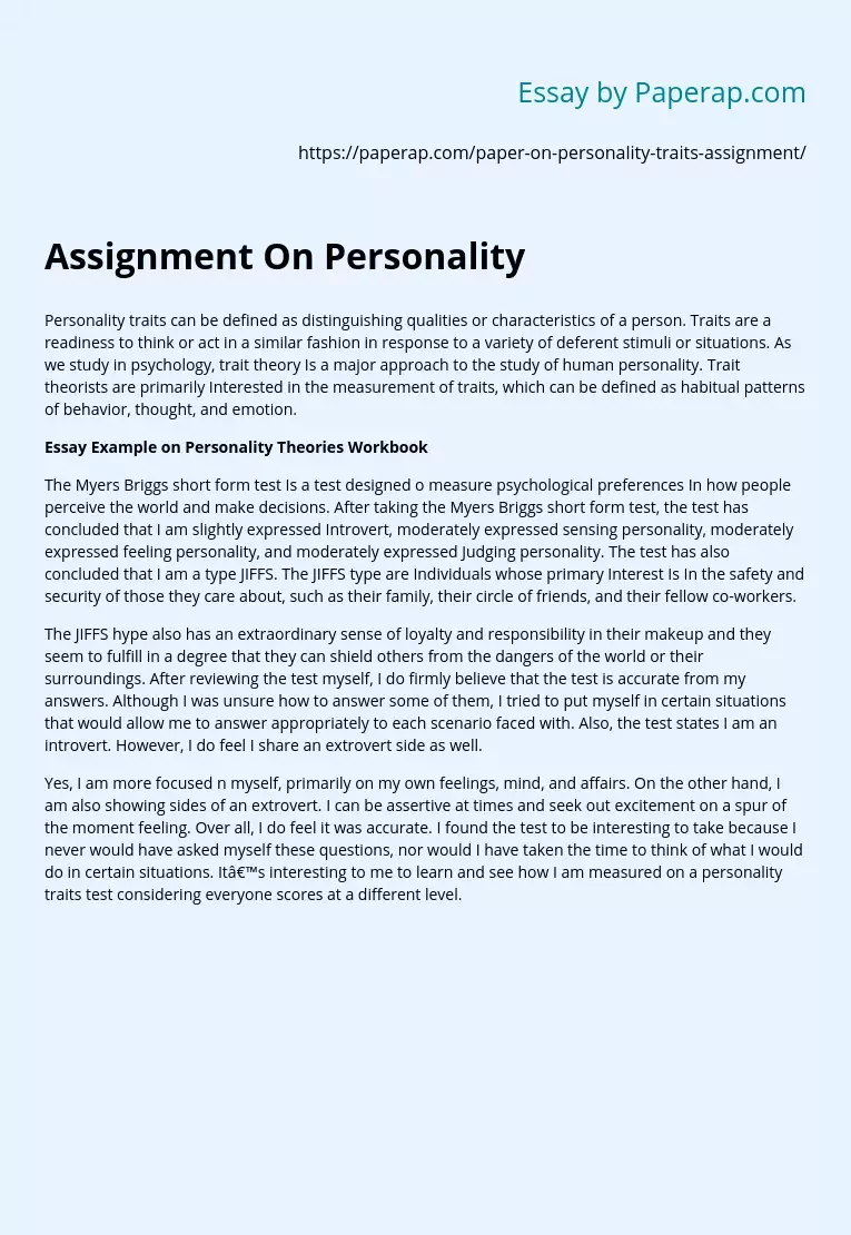 Assignment On Personality