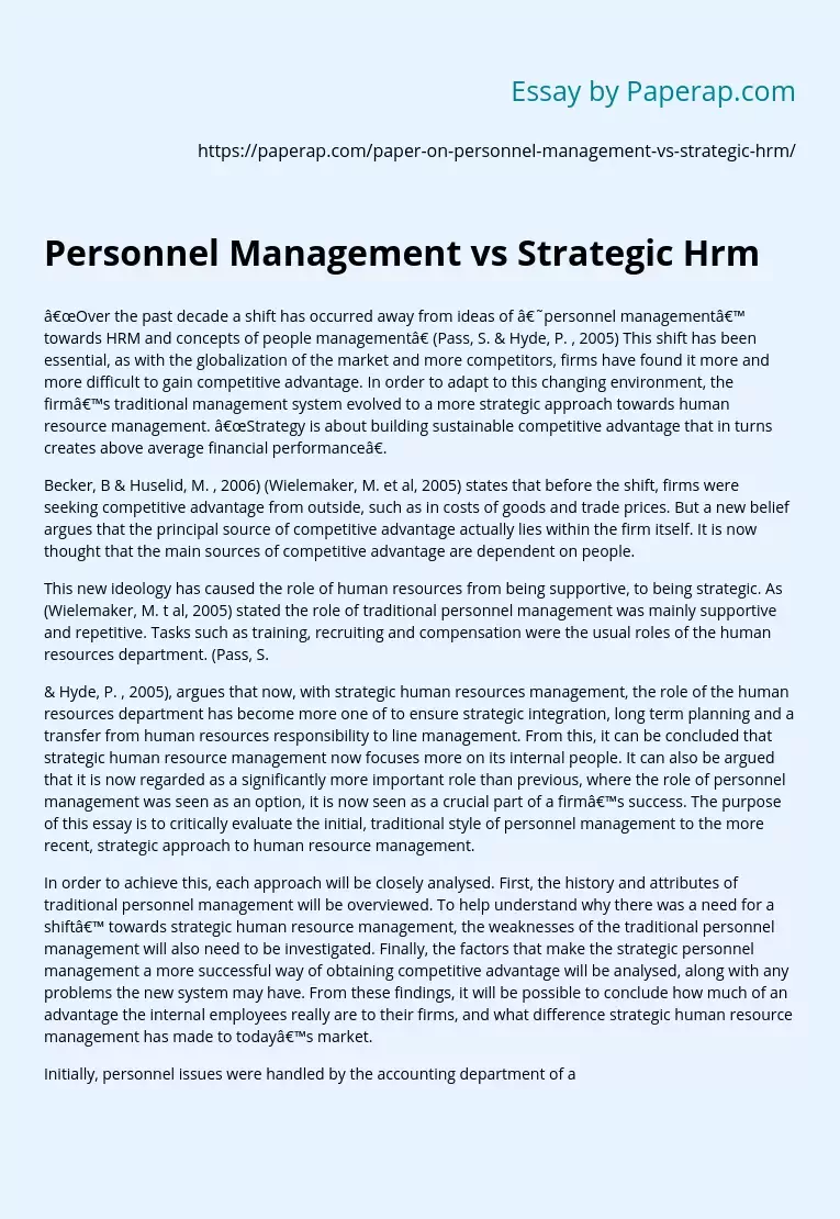 Personnel Management vs Strategic Hrm