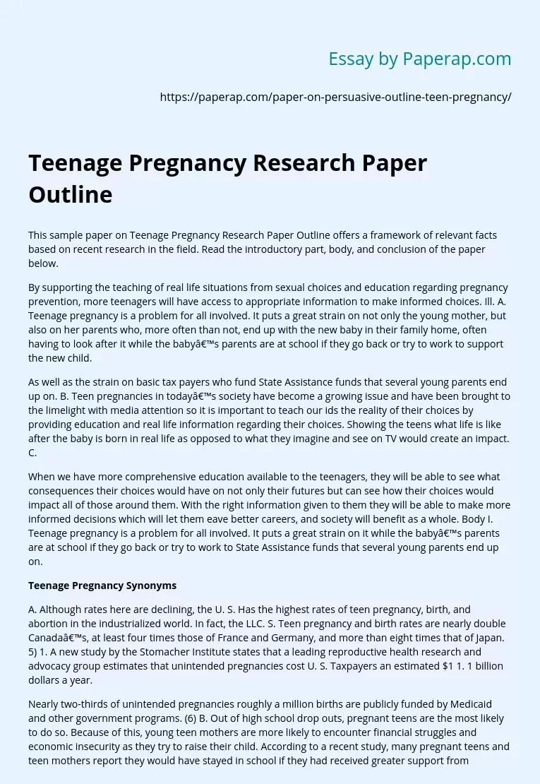 Teenage Pregnancy Research Paper Outline