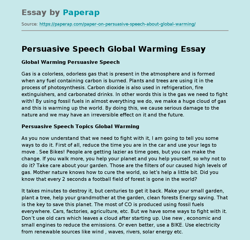 Persuasive Speech Global Warming Free Essay Example
