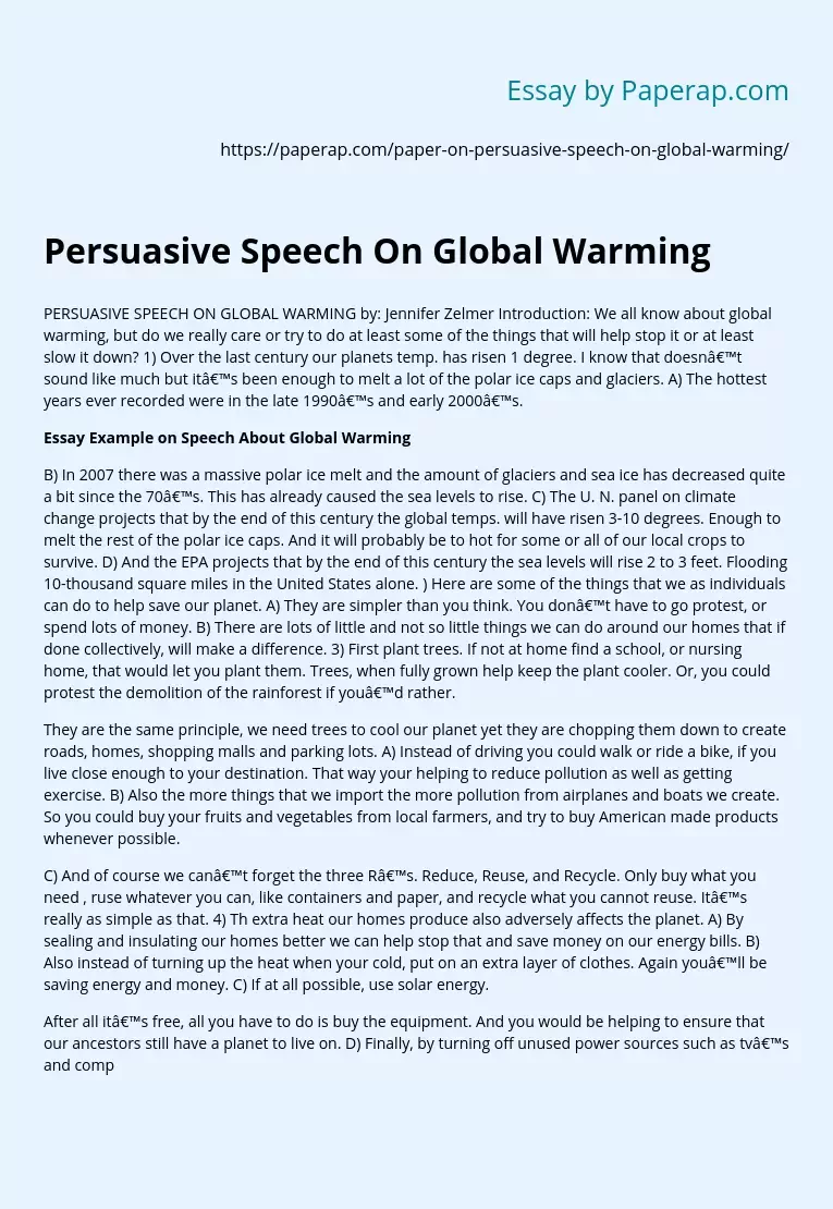 Persuasive Speech On Global Warming