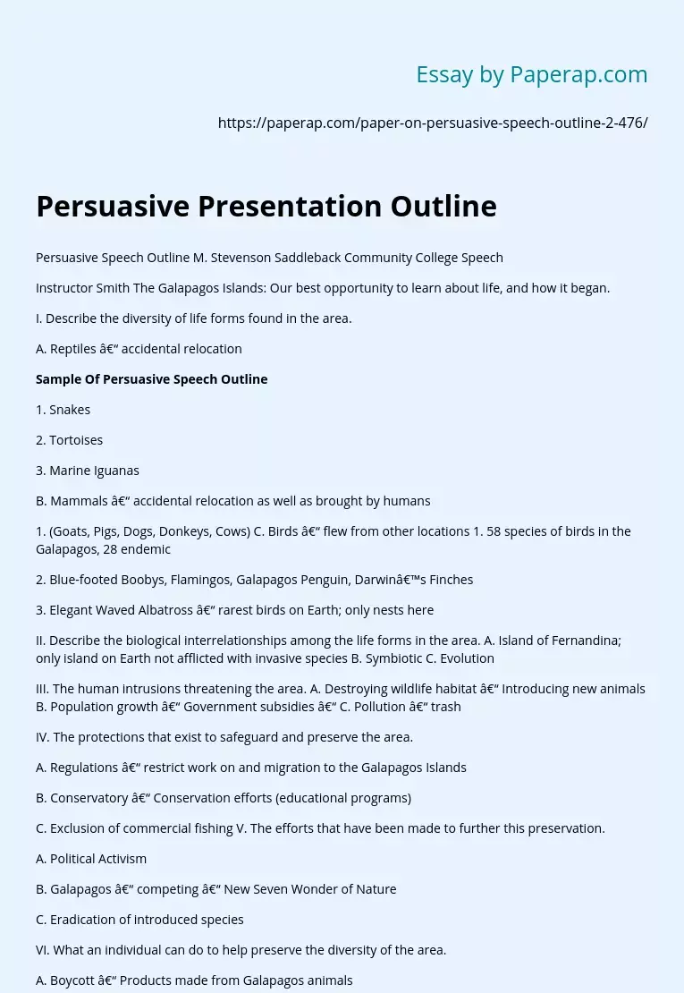 Persuasive Presentation Outline