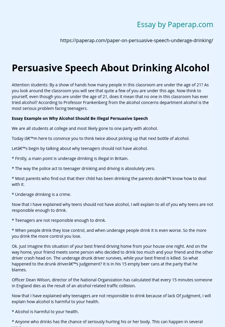 Persuasive Speech About Drinking Alcohol