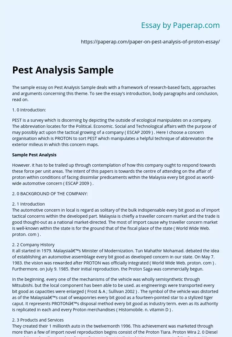Proton Company Pest Analysis Sample