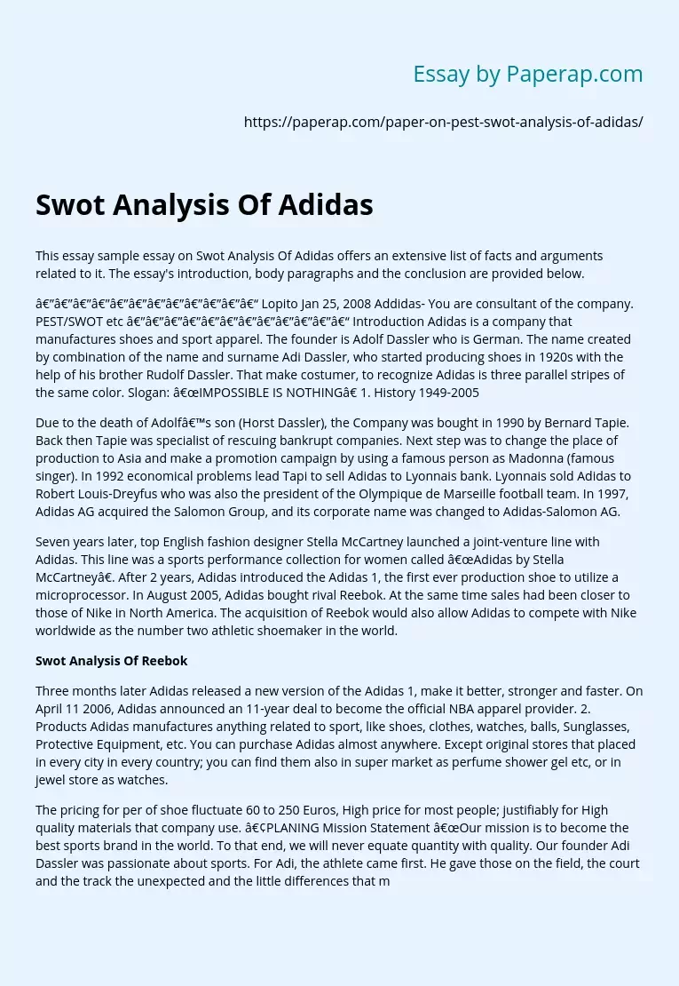 Swot Analysis Of Adidas