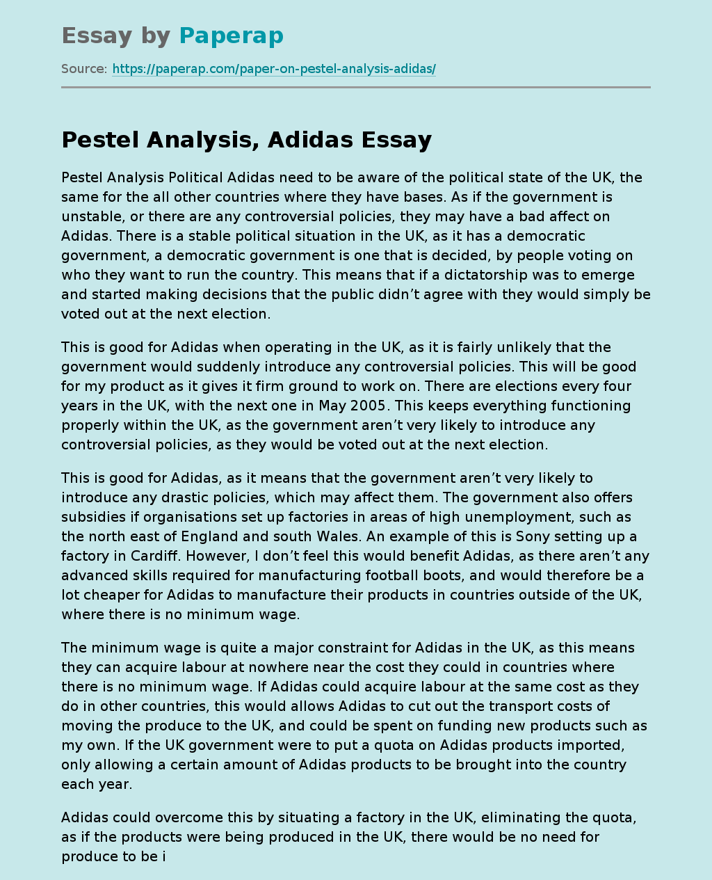 Pestel Analysis, Adidas