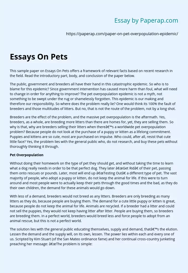Essays on Pets: Framework and Research