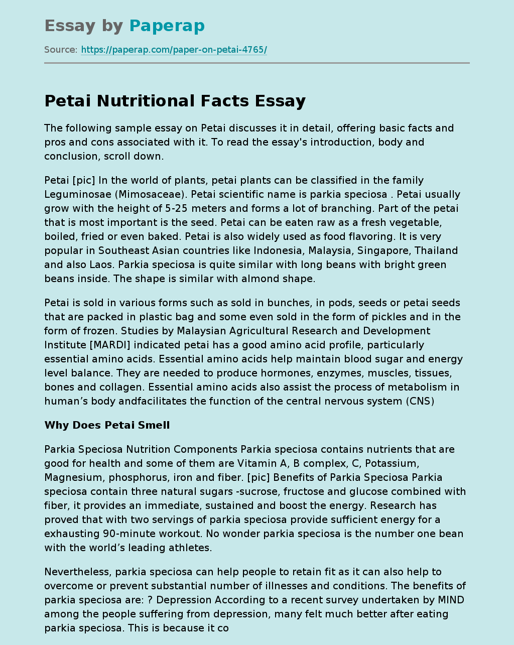Petai Nutritional Facts