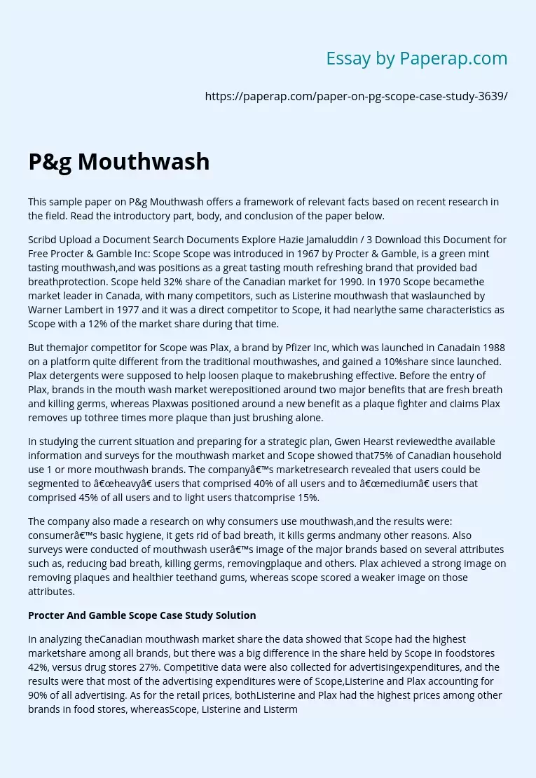 P&G Mouthwash: A Research Overview