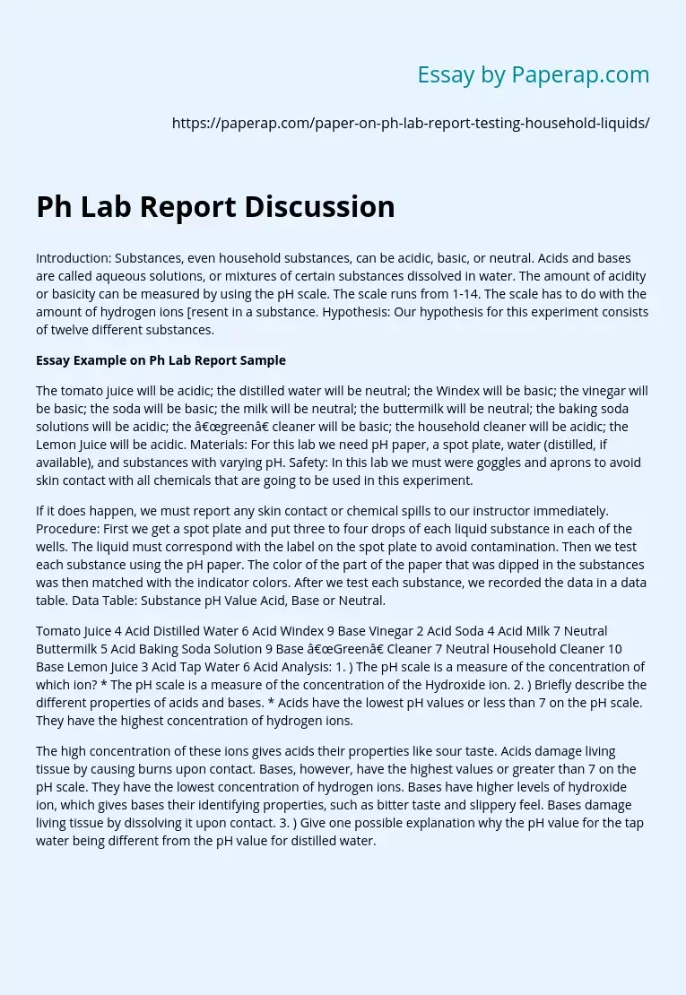 Ph Lab Report Discussion