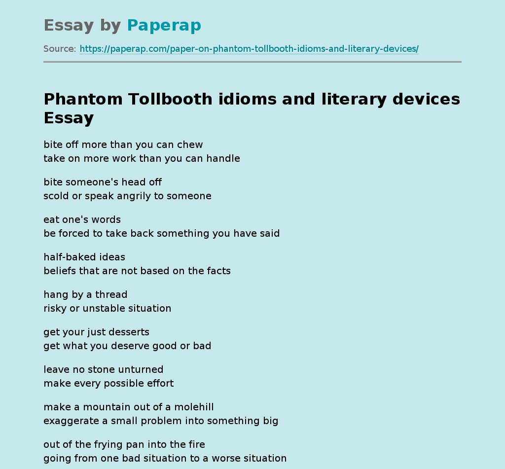 Phantom Tollbooth idioms and literary devices