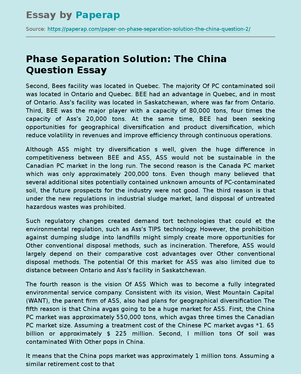 Phase Separation Solution: The China Question
