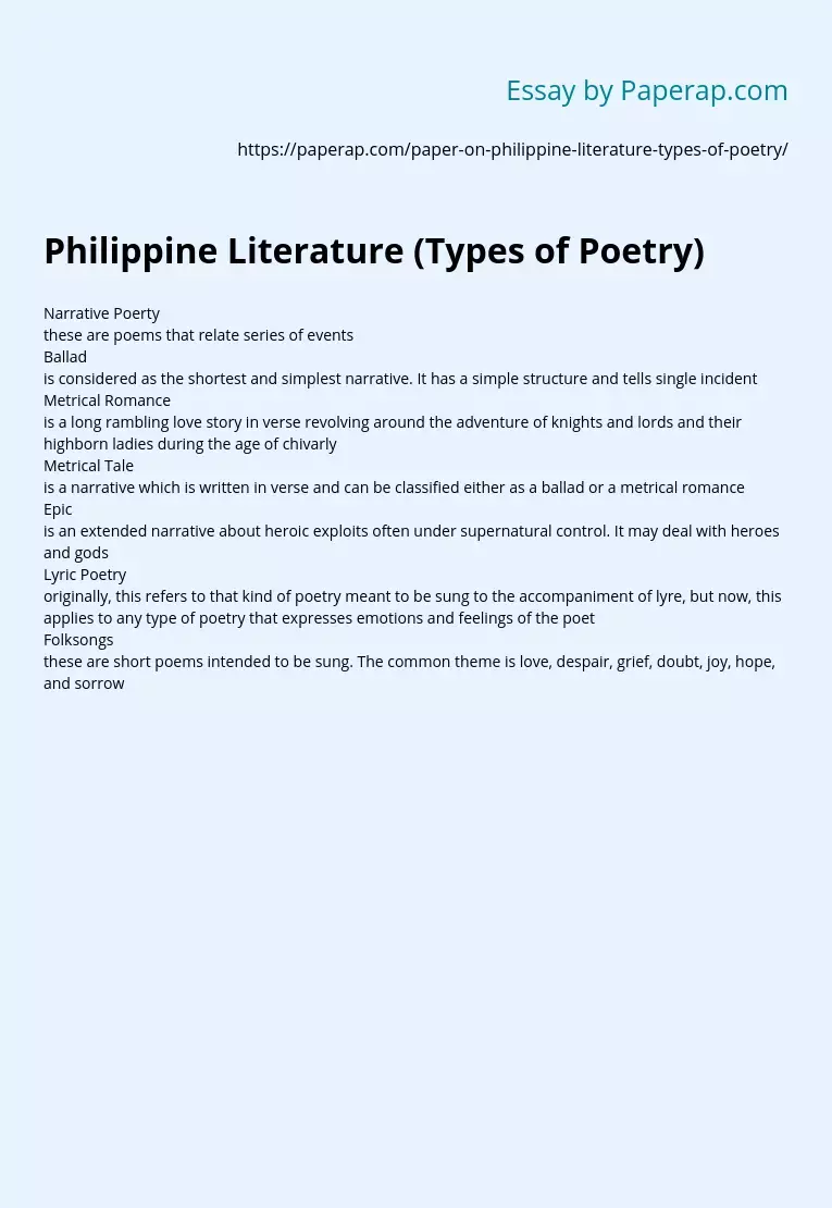 Philippine Literature (Types of Poetry)