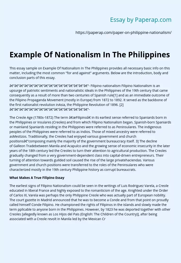 Example Of Nationalism In The Philippines