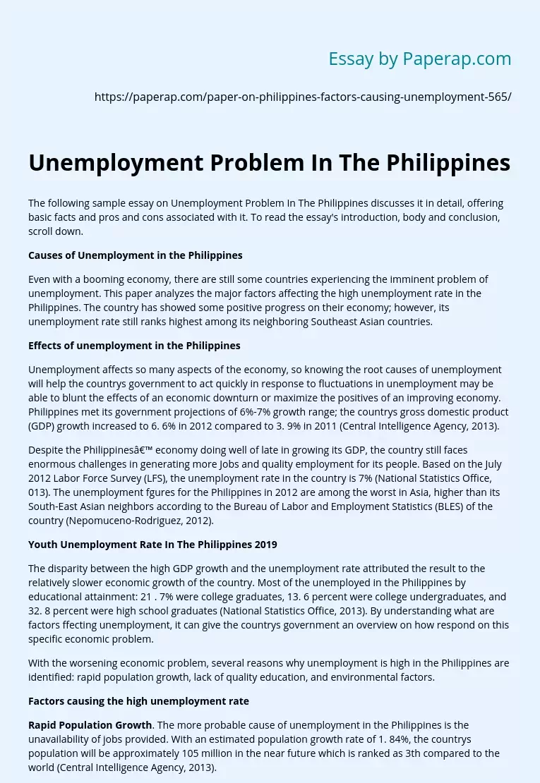 Unemployment Problem In The Philippines