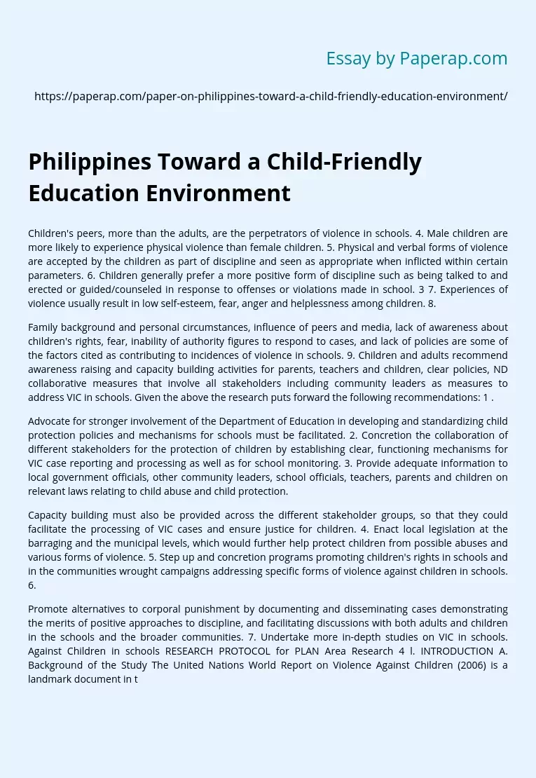 Philippines Toward a Child-Friendly Education Environment