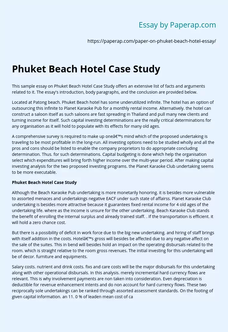 Phuket Beach Hotel Case Study