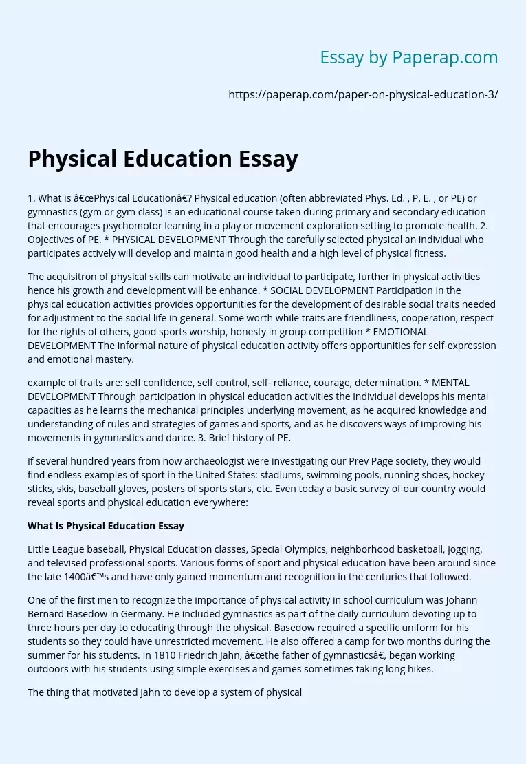 reflection about physical education essay