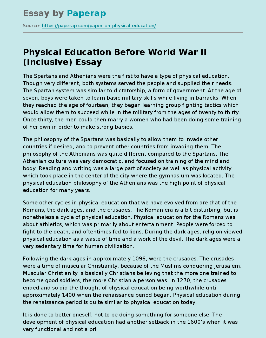 Physical Education Before World War II (Inclusive)