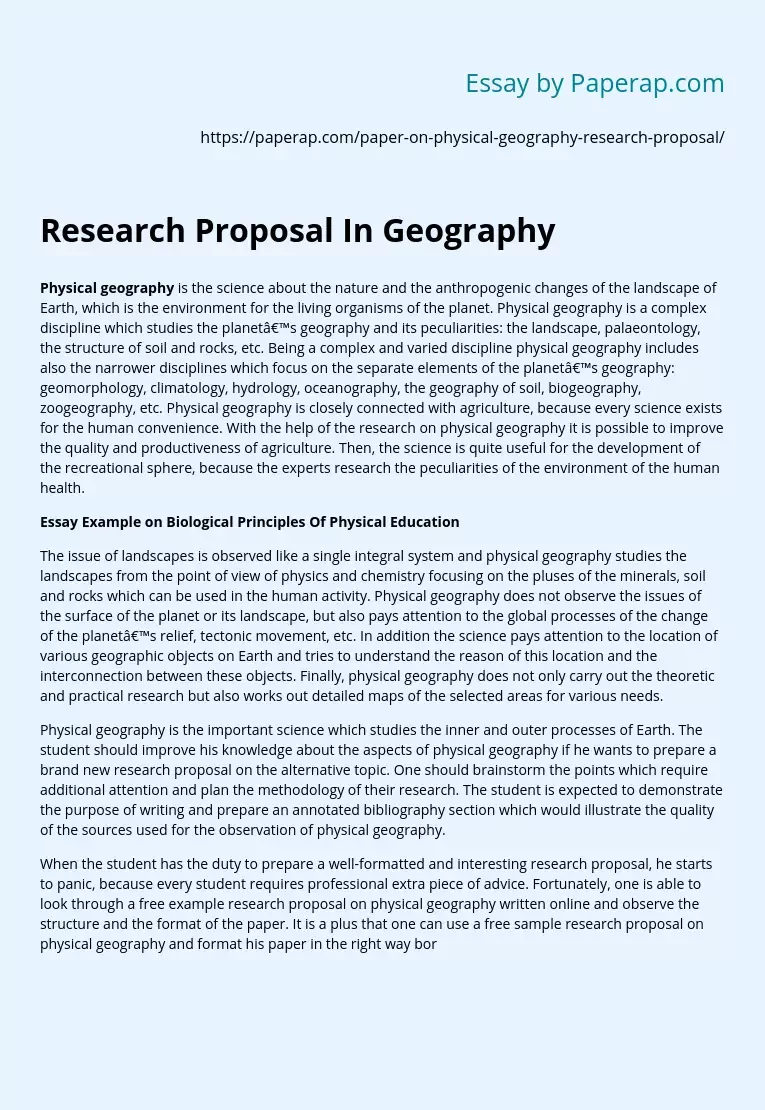 Research Proposal In Geography