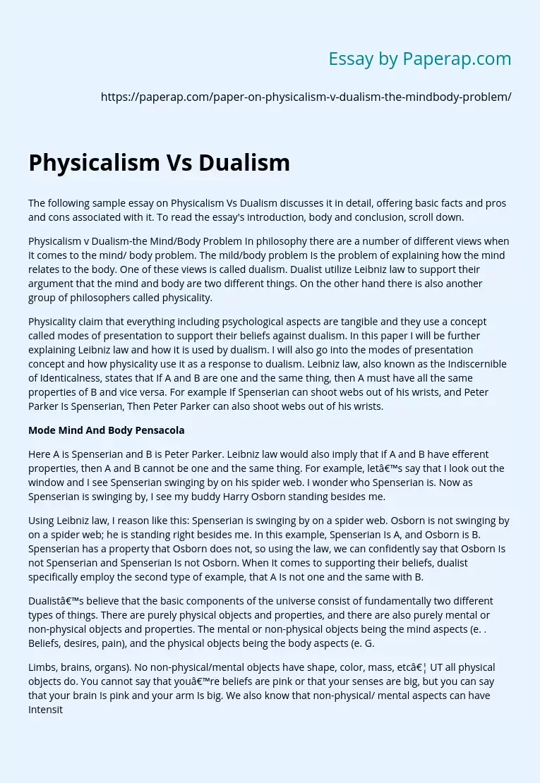 Реферат: Dualism Essay Research Paper Dualism