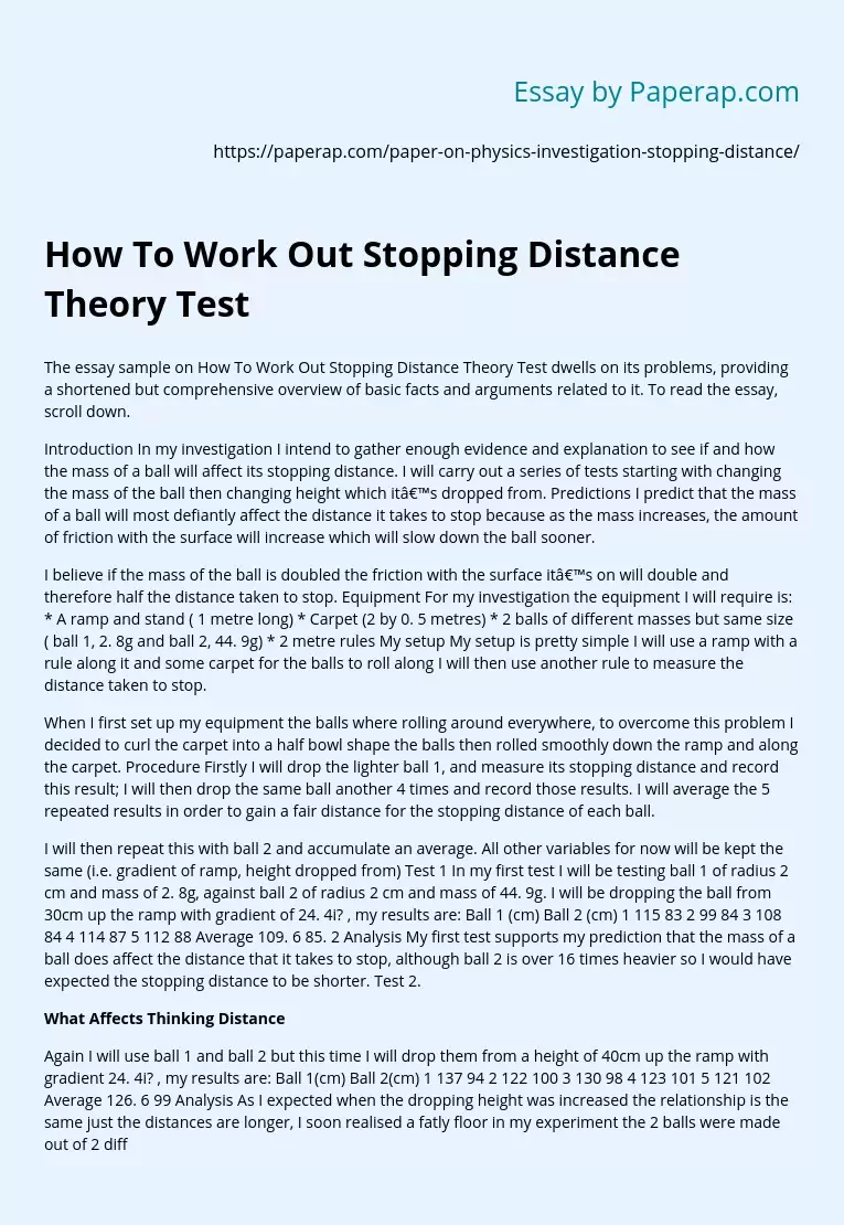 How To Work Out Stopping Distance Theory Test