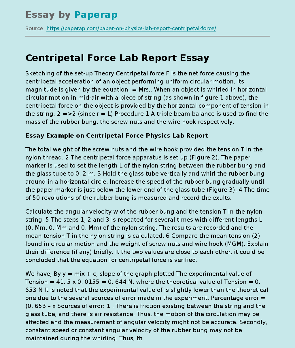 Centripetal Force Lab Report