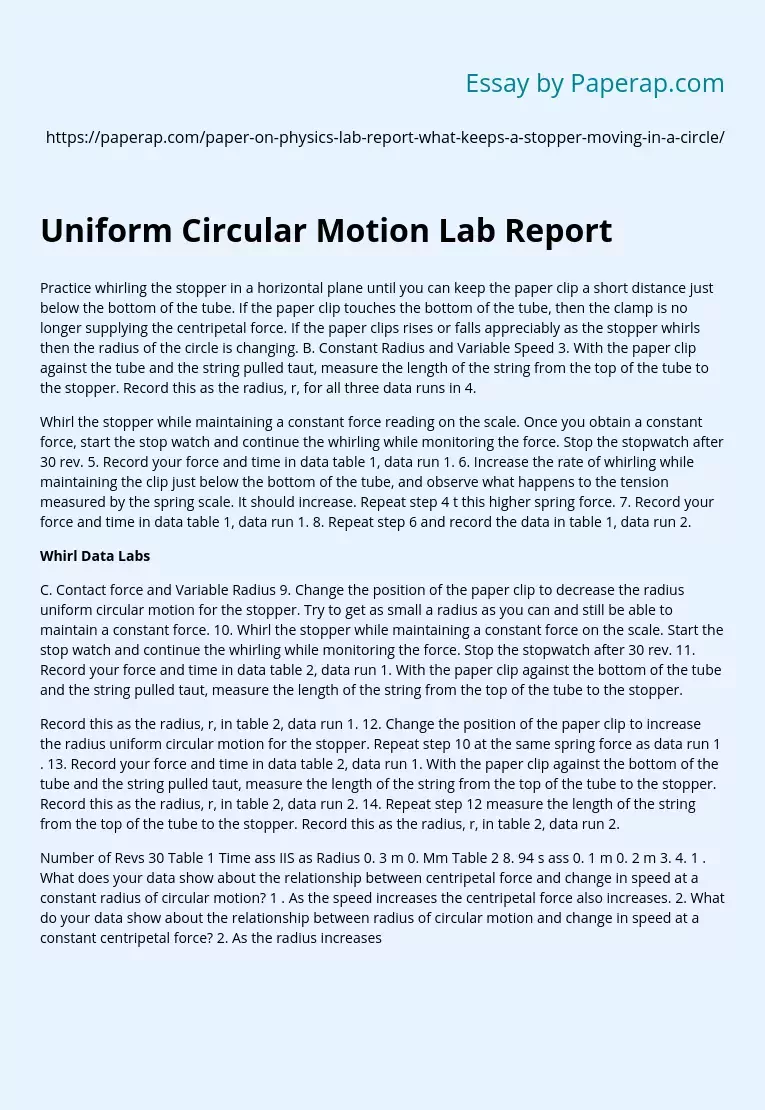 Uniform Circular Motion Lab Report