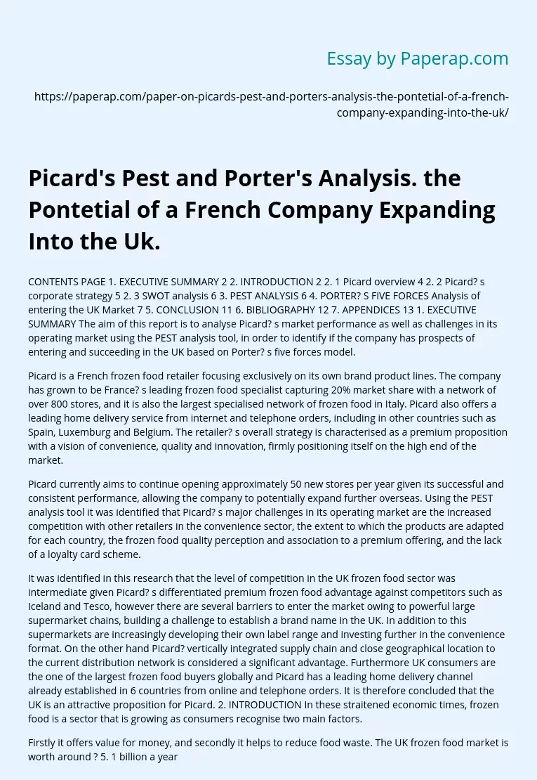Expanding French Company in UK: Pest & Porter's Analysis