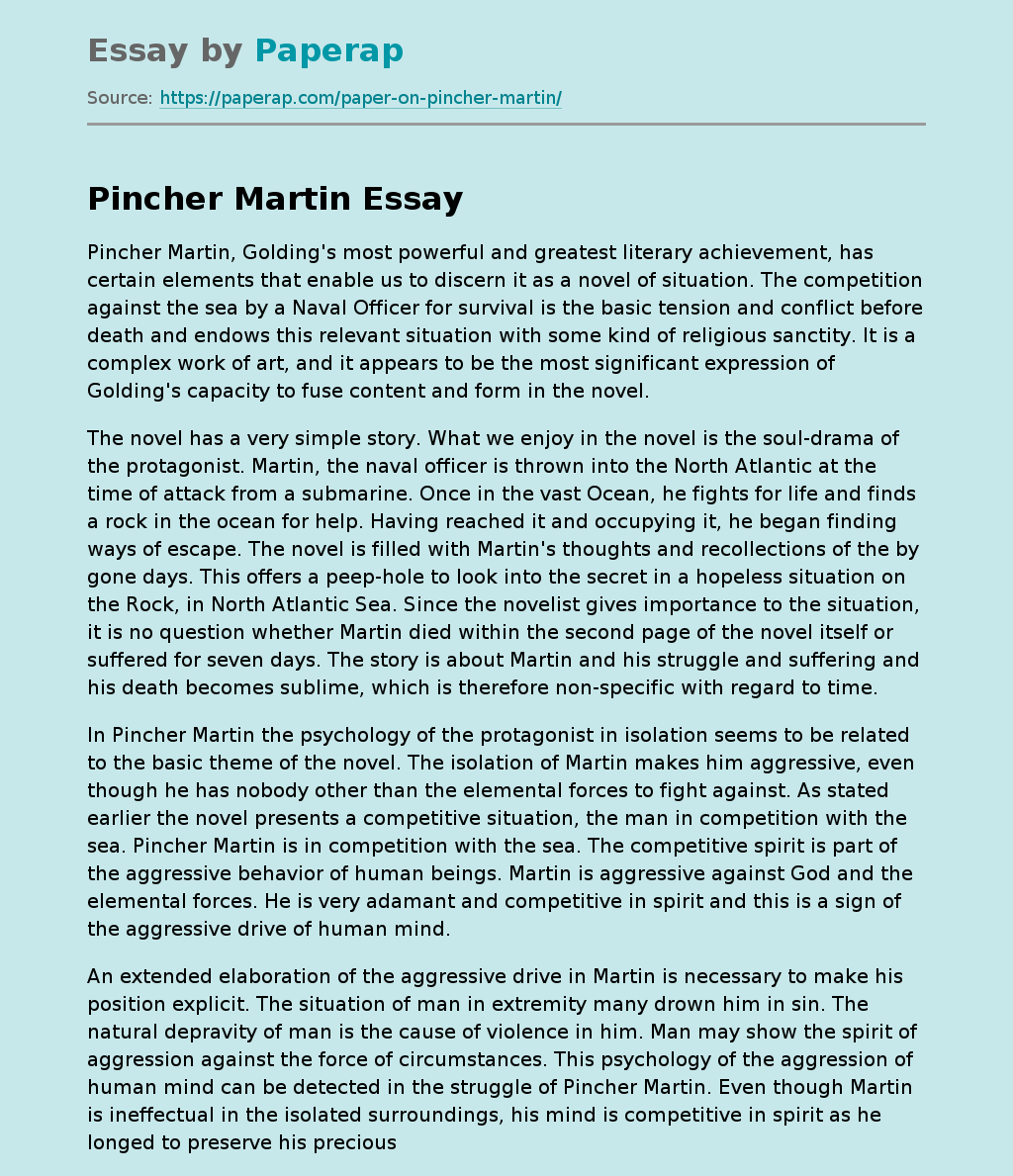 The Situational Novel: Pincher Martin by Golding
