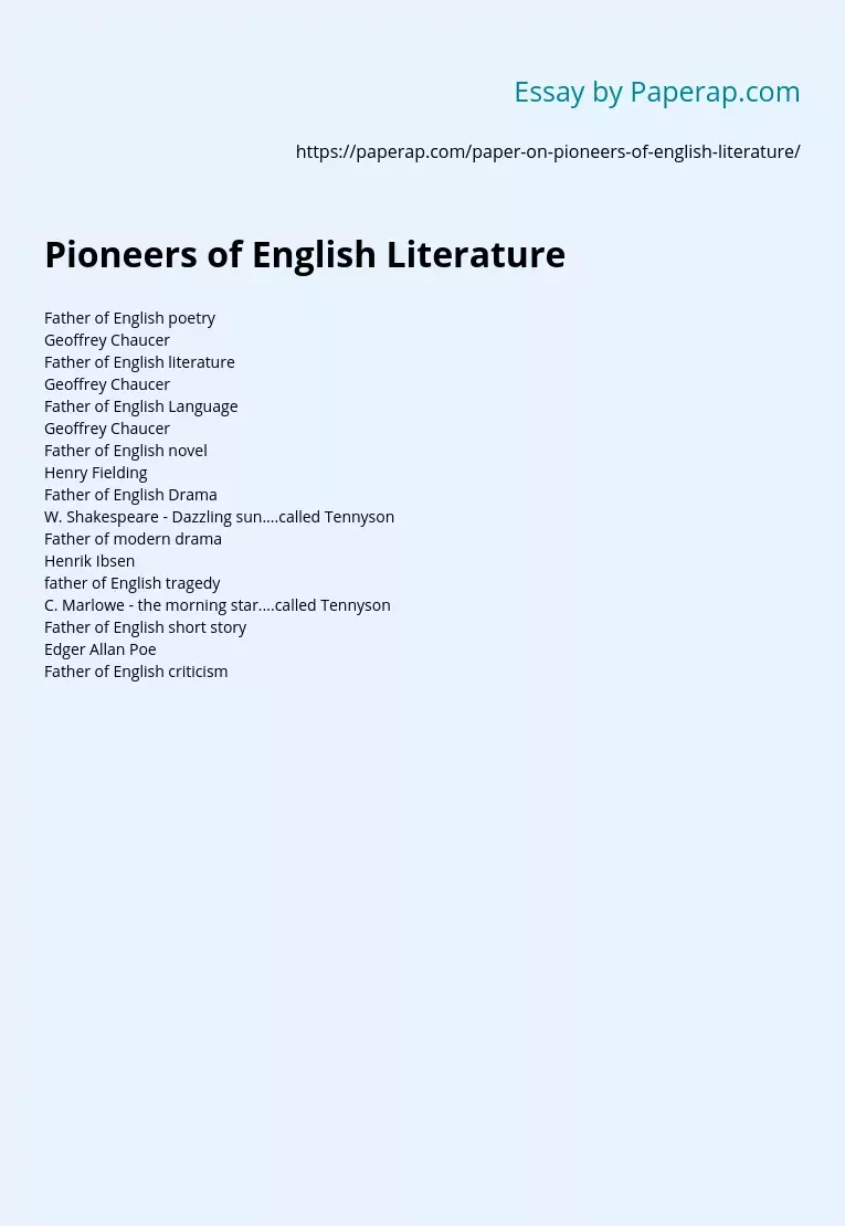 Pioneers of English Literature