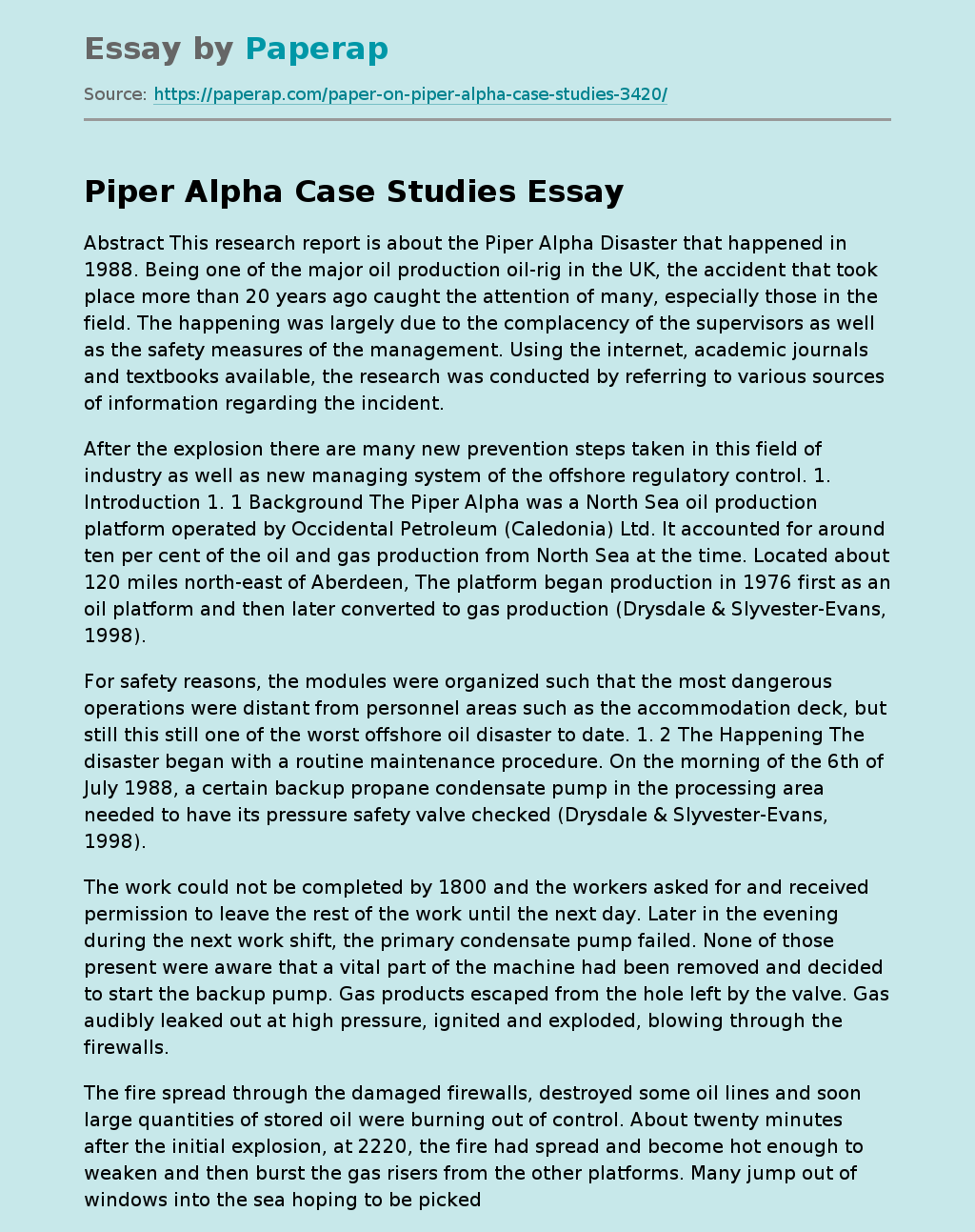 Piper Alpha Case Studies
