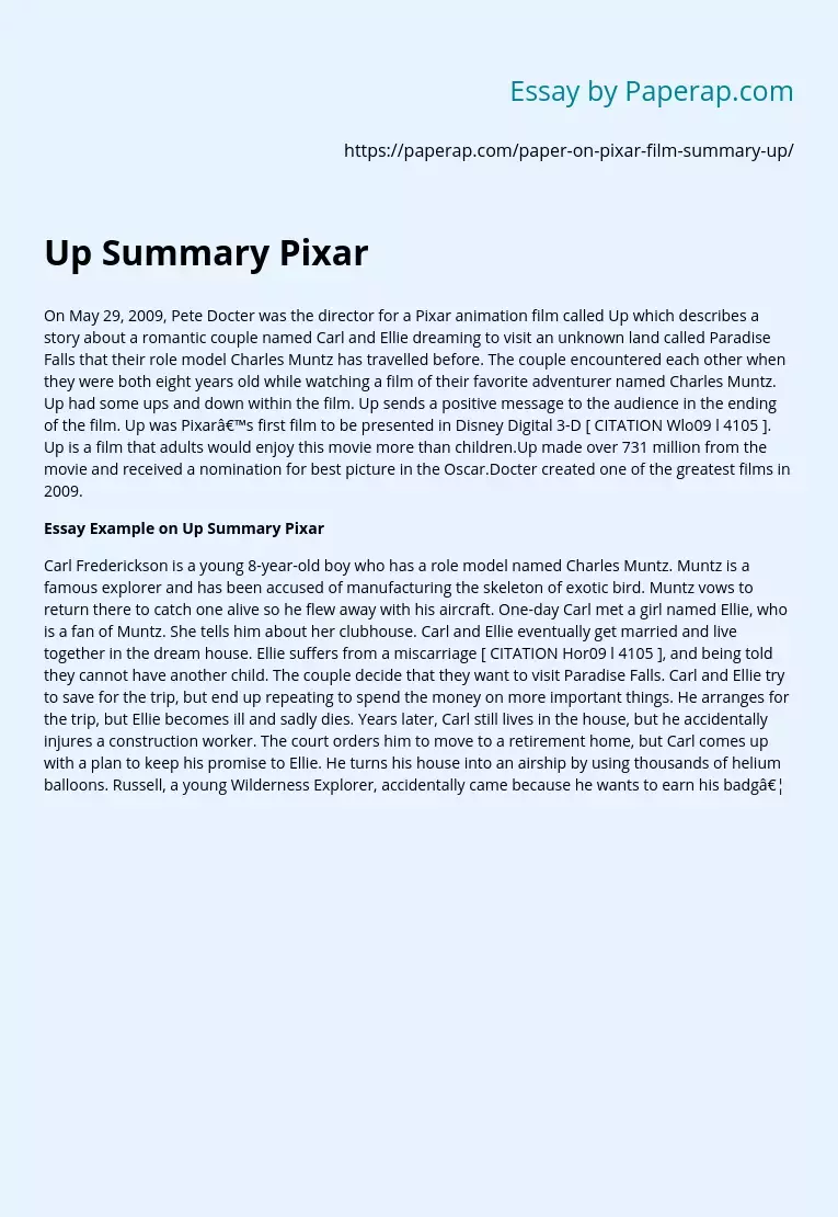 Up Summary Pixar