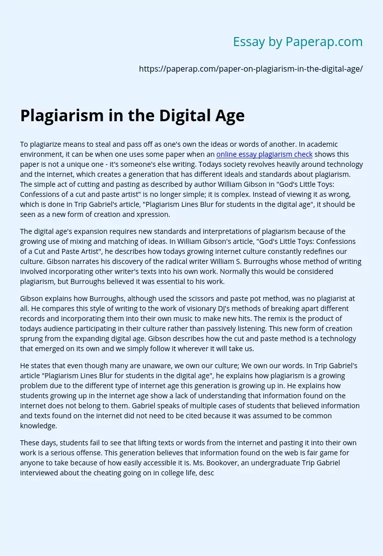 Plagiarism in the Digital Age
