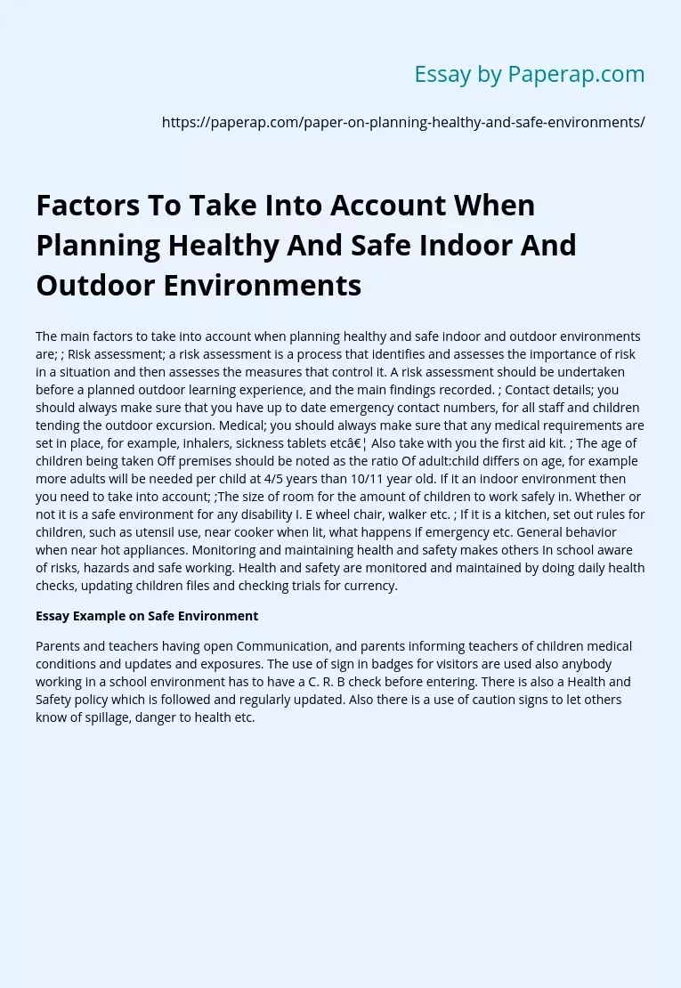 Factors To Take Into Account When Planning Healthy And Safe Indoor And Outdoor Environments
