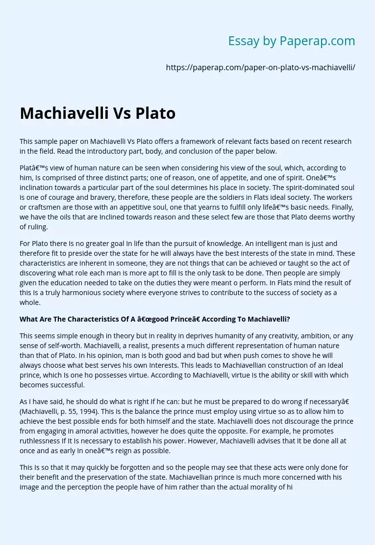 Machiavelli Vs Plato
