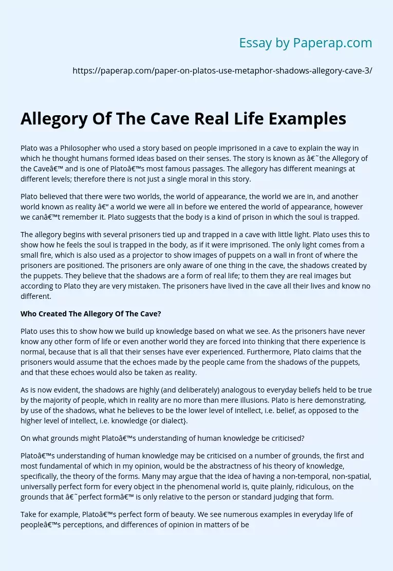 Allegory Of The Cave Real Life Examples