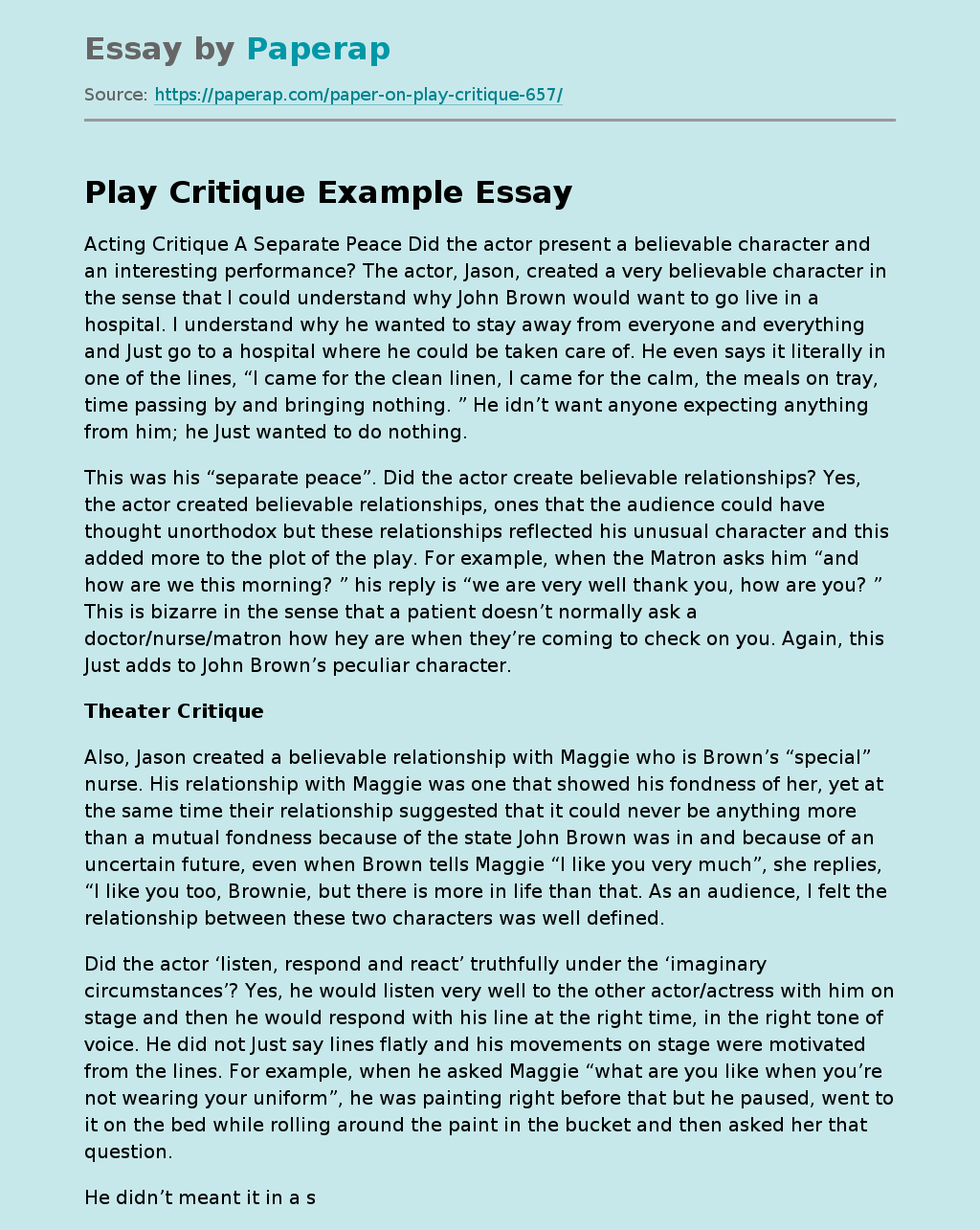 essay about a play