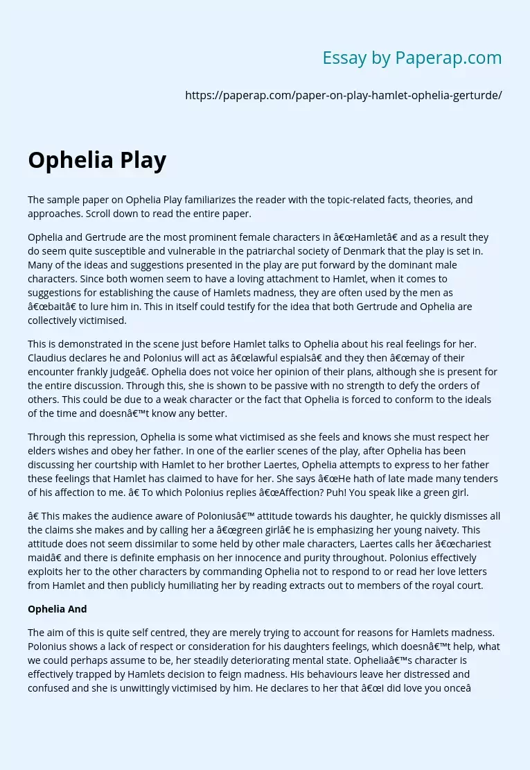 Sample Paper on Ophelia Play
