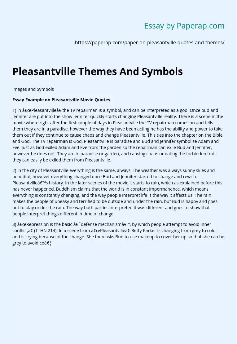Pleasantville Themes And Symbols