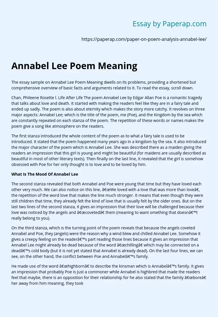 Annabel Lee Poem Meaning