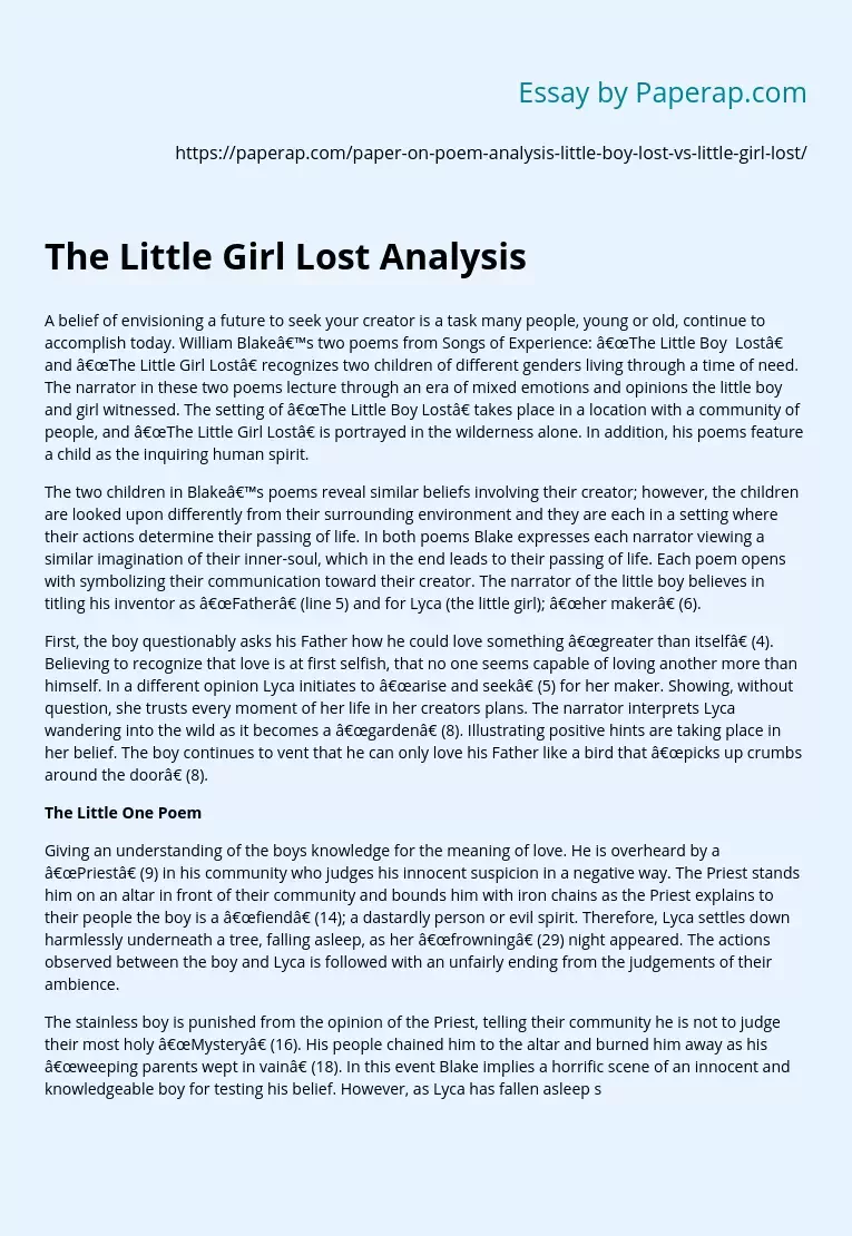 The Little Girl Lost Analysis